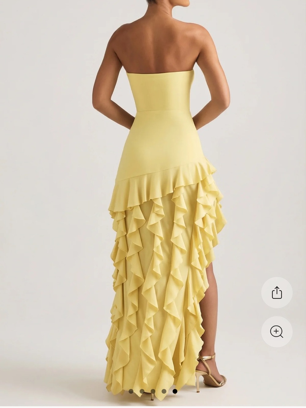 Oh Polly Strapless Lemon Yellow Ruffle High-Low Gown - Picture 4 of 5